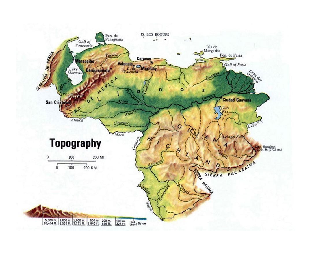 کا نقشہ وینزویلا topographic