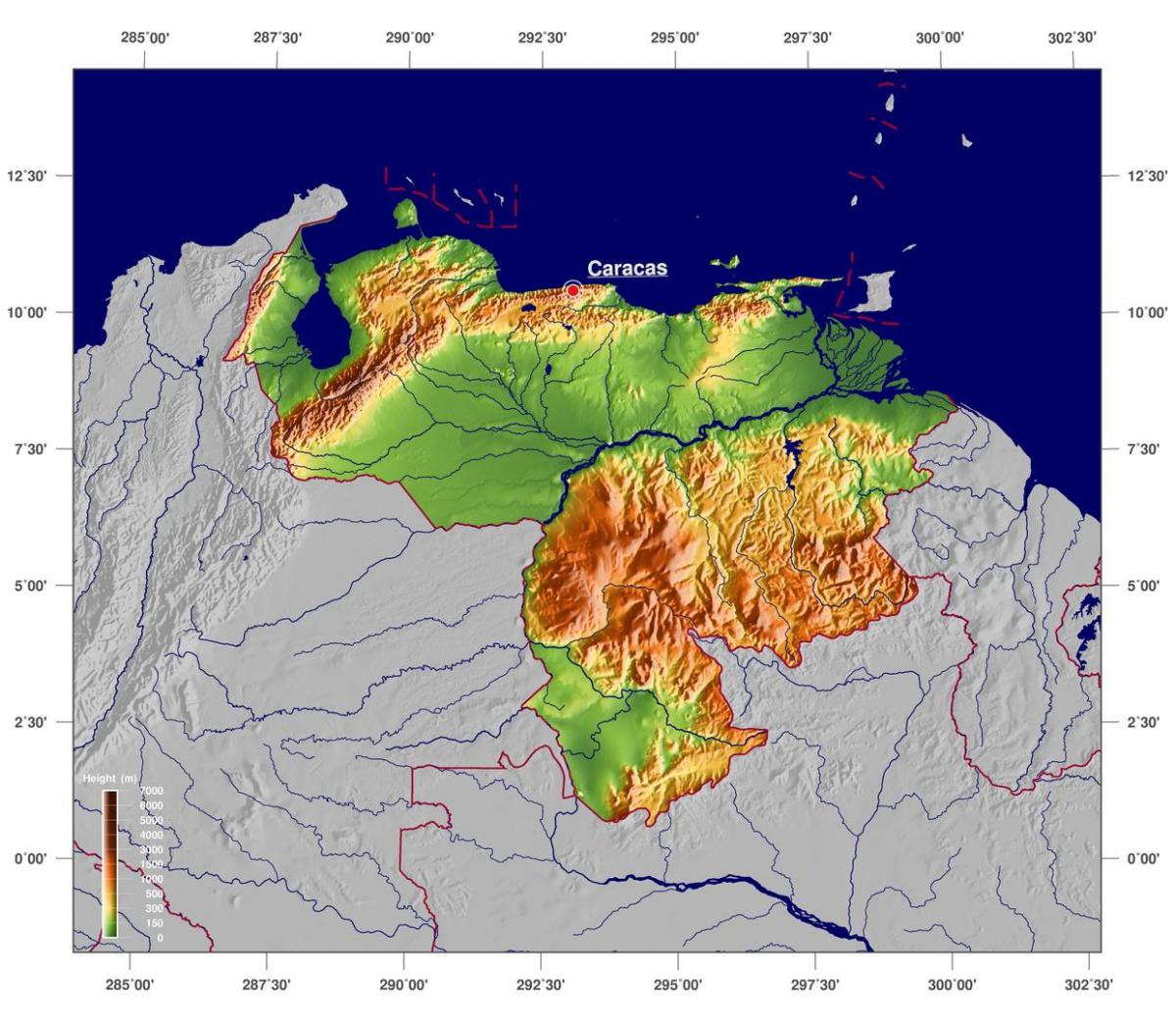 نقشہ کی جسمانی نقشہ وینزویلا کے