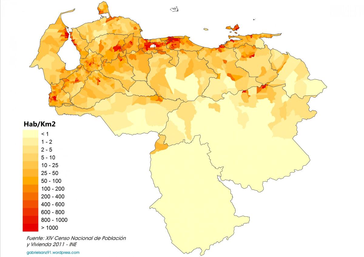 وینزویلا آبادی کی کثافت نقشہ